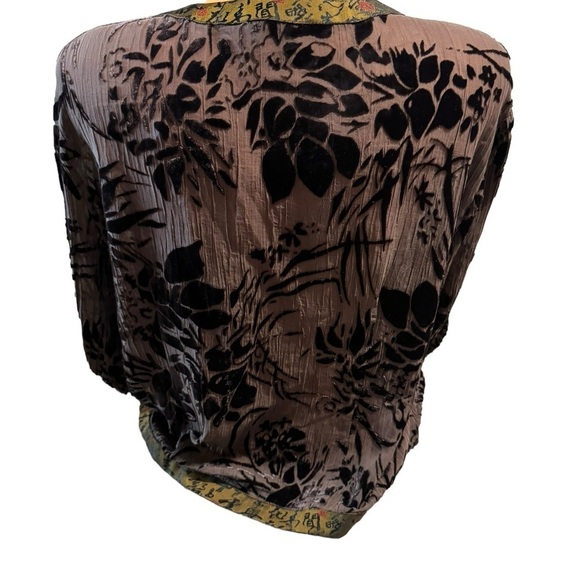 Vintage Anis A. Women's Large Brown 100% Silk Beaded Floral Velvet Cardigan - Picture 2 of 12